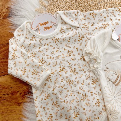 CONJ. DE MALHA 3 PEÇAS - Abelha Fofa com Tule - Off White e Ferrugem